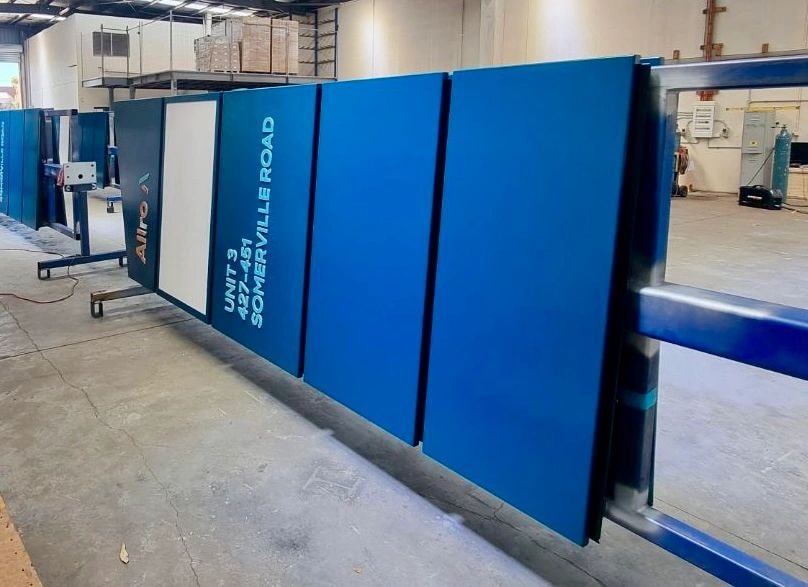 Industrial warehouse blue equipment panels